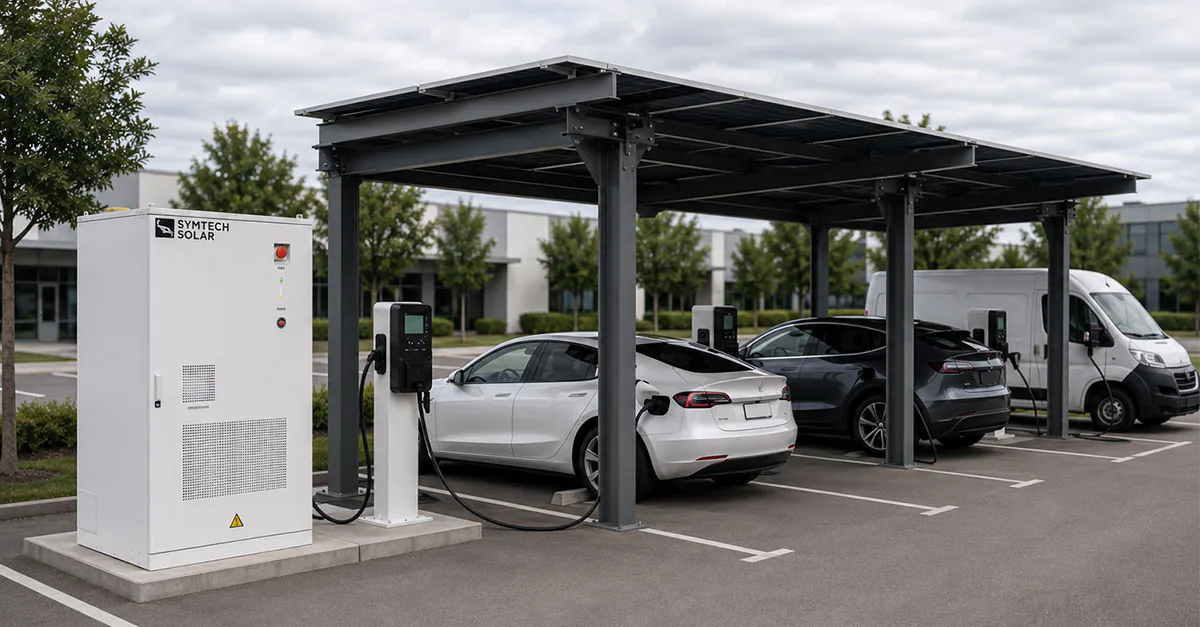 EV Charging with BESS 130kW x 261kWh Cabinet and Solar Carport.