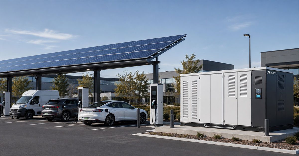 EV Charging with BESS, Solar Carport combined in a parking lot