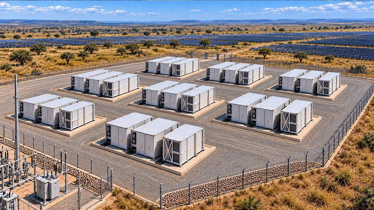 25MW battery energy storage system (BESS) power station beside a solar farm in South Africa