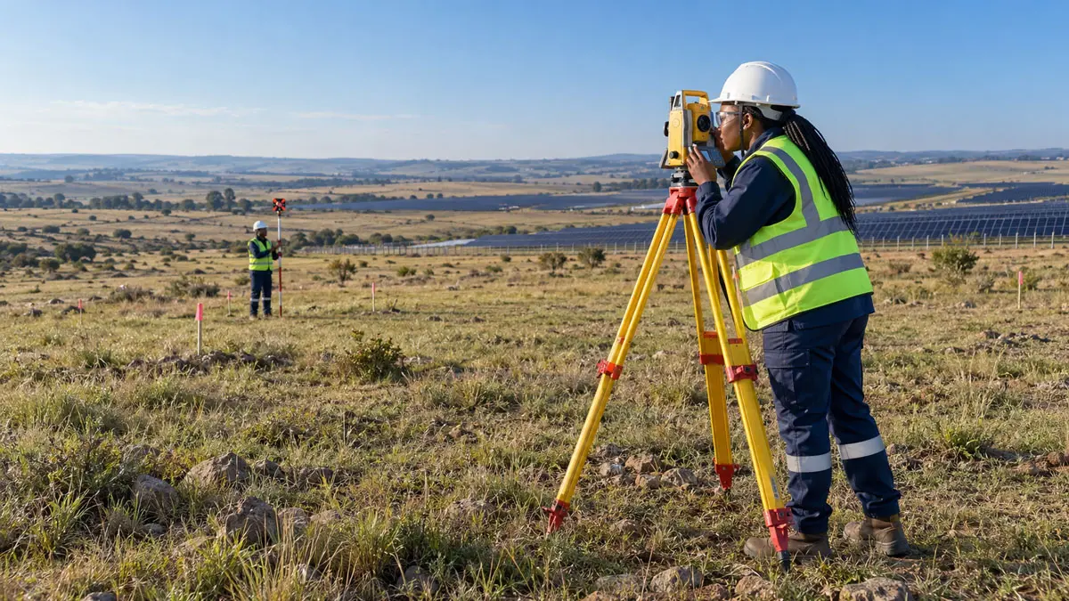 Land surveyor conducting a site survey for a solar farm EPC project in South Africa